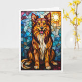 Glas-in-lood stijl gemengd ras hond kaart (Gele Bloem)