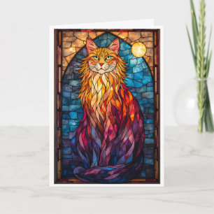 Glas-in-lood stijl grote pluizige kat kaart