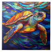 Glas in lood stijl Hawaïaanse zee schildpad Honu k Tegeltje (Voorkant)