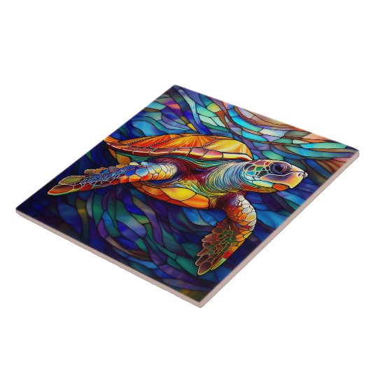 Glas in lood stijl Hawaïaanse zee schildpad Honu k Tegeltje (Zijkant)