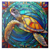 Glas in lood stijl Hawaïaanse zee schildpad Honu k Tegeltje (Voorkant)