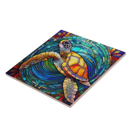 Glas in lood stijl Hawaïaanse zee schildpad Honu k Tegeltje (Zijkant)