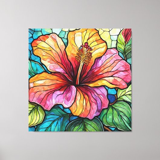 Glas in lood stijl hibiscus canvas afdruk (Voorkant)