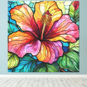 Glas in lood stijl hibiscus canvas afdruk (Insitu (Houten vloer))