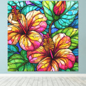 Glas in lood stijl hibiscus canvas afdruk (Insitu (Houten vloer))