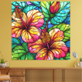 Glas in lood stijl hibiscus canvas afdruk (Insitu (Woonkamer))