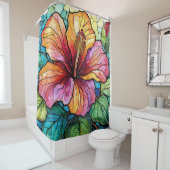 Glas in lood stijl hibiscus douchegordijn (In situ)