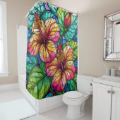 Glas in lood stijl hibiscus douchegordijn (In situ)