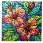Glas in lood stijl hibiscus tegeltje (Voorkant)