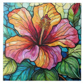 Glas in lood stijl hibiscus tegeltje (Voorkant)