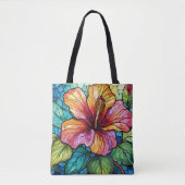 Glas in lood stijl hibiscus tote bag (Voorkant)