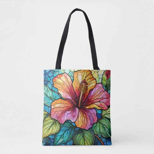 Glas in lood stijl hibiscus tote bag (Voorkant)