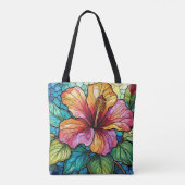 Glas in lood stijl hibiscus tote bag (Achterkant)