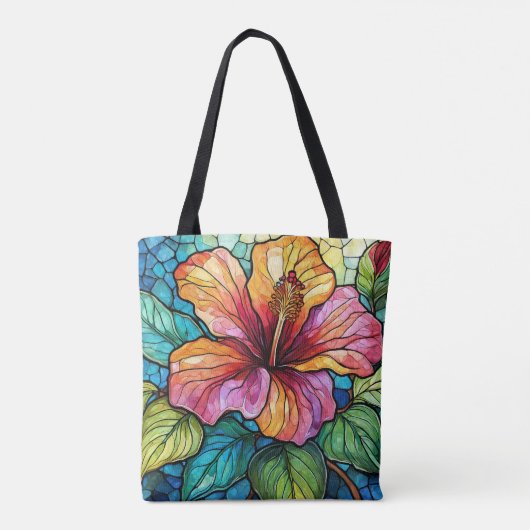 Glas in lood stijl hibiscus tote bag (Achterkant)