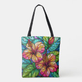 Glas in lood stijl hibiscus tote bag (Achterkant)