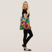 Glas in lood stijl hibiscus tote bag (Op model)