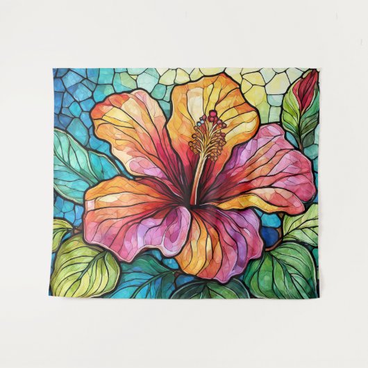 Glas in lood stijl hibiscus wandkleed (Voorkant (horizontaal))