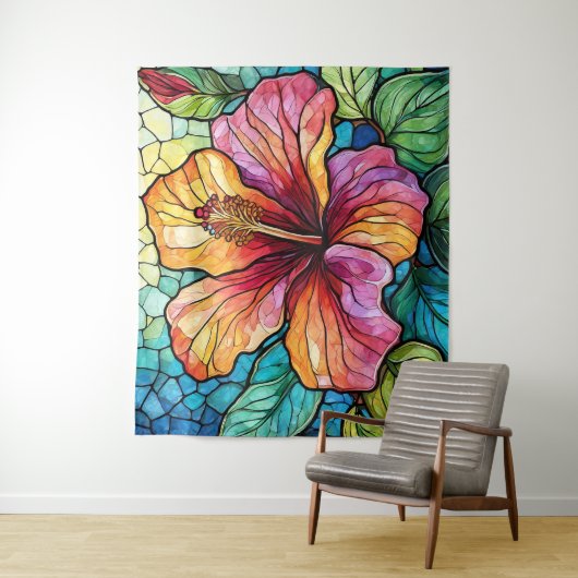 Glas in lood stijl hibiscus wandkleed (In situ)