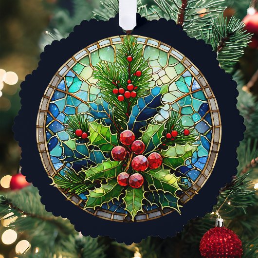 Glas in lood stijl Holly & Pine Ornament Kaart
