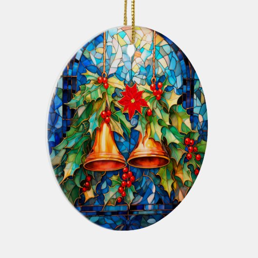 Glas in lood stijl kerstbellen en poinsettia keramisch ornament (Rechts)