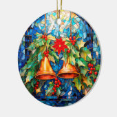 Glas in lood stijl kerstbellen en poinsettia keramisch ornament (Links)