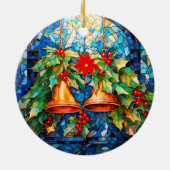 Glas in lood stijl kerstbellen en poinsettia keramisch ornament (Achterkant)