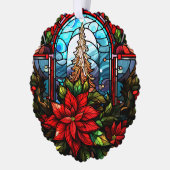 Glas in lood Stijl Kerstboom en Poinsettia Ornament Kaart (Links)