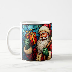 Glas-in-lood-stijl Kerstman met cadeau Koffiemok