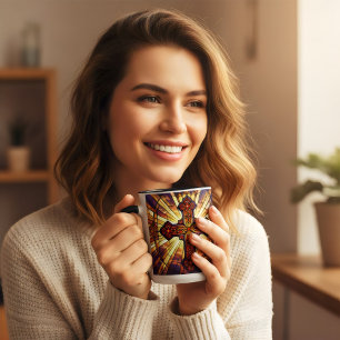 Glas-in-lood stijl Kruis Jezus is koning koffie Mok
