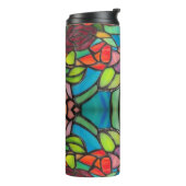 Glas in lood stijl met roze bloemen thermosbeker (Gedraaid links)
