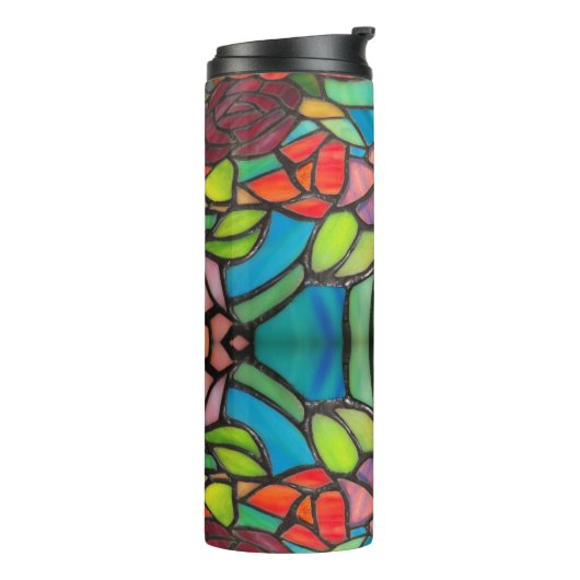 Glas in lood stijl met roze bloemen thermosbeker (Gedraaid links)