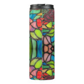Glas in lood stijl met roze bloemen thermosbeker (Achterkant)