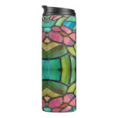 Glas in lood stijl met roze bloemen thermosbeker (Geroteerd rechts)