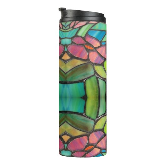 Glas in lood stijl met roze bloemen thermosbeker (Geroteerd rechts)