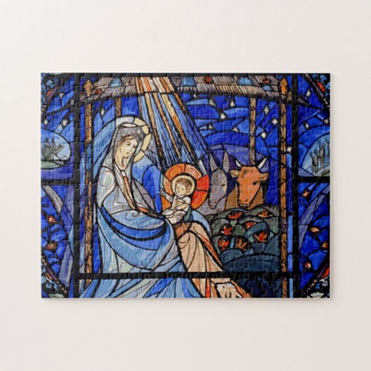 Glas in lood stijl Nativiteit Legpuzzel (Horizontaal)