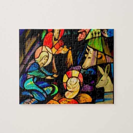 Glas in lood stijl Nativiteit Legpuzzel (Horizontaal)