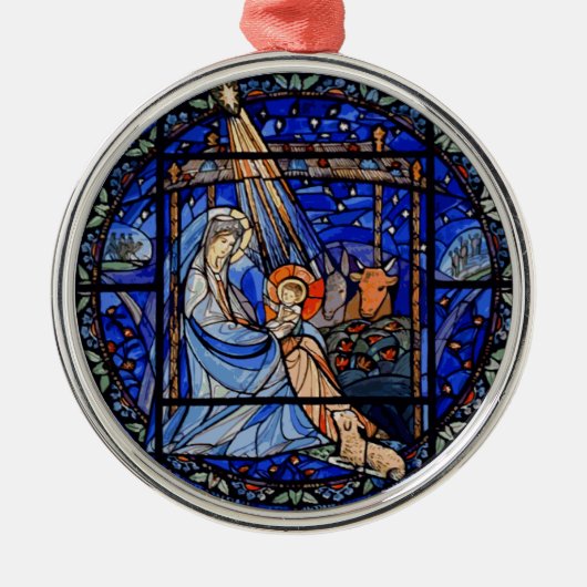Glas in lood stijl Nativiteit Metalen Ornament (Voorkant)