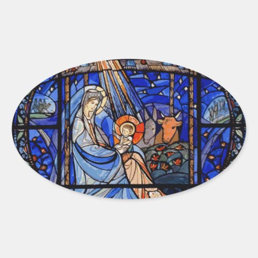 Glas in lood stijl Nativiteit Ovale Sticker (Voorkant)