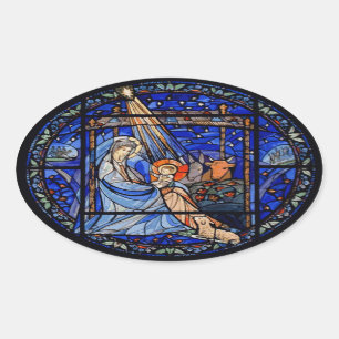 Glas in lood stijl Nativiteit Ovale Sticker