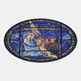 Glas in lood stijl Nativiteit Ovale Sticker