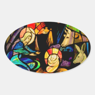 Glas in lood stijl Nativiteit Ovale Sticker