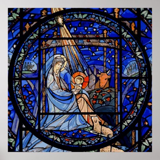 Glas in lood stijl Nativiteit Poster (Voorkant)