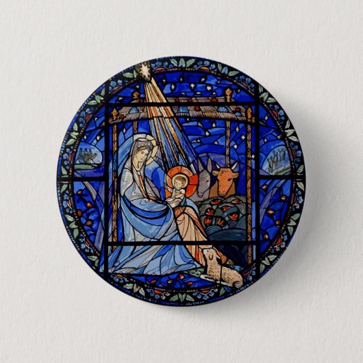 Glas in lood stijl Nativiteit Ronde Button 5,7 Cm (Voorkant)