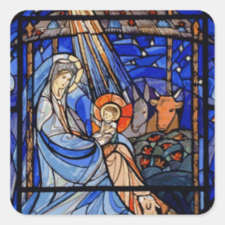 Glas in lood stijl Nativiteit Vierkante Sticker