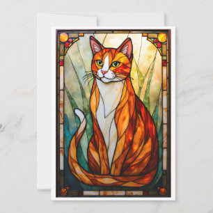 Glas-in-lood stijl Oranje Kat Groene Ogen Plat Kaart