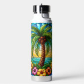 Glas in lood stijl palmboom en Hibiscus Waterfles (Links)