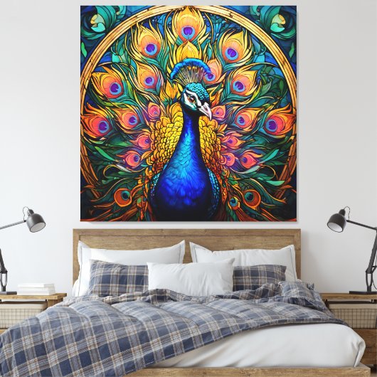 Glas in lood stijl Peacock Canvas Afdruk (Insitu (Slaapkamer))