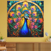 Glas in lood stijl Peacock Canvas Afdruk (Insitu (Woonkamer))