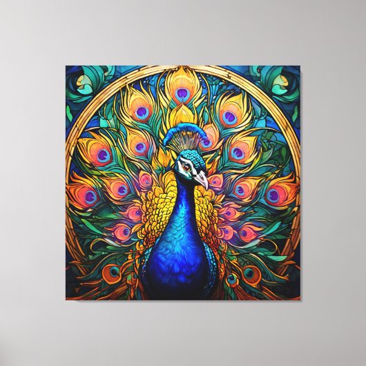Glas in lood stijl Peacock Canvas Afdruk (Voorkant)