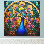 Glas in lood stijl Peacock Canvas Afdruk (Insitu (Houten vloer))